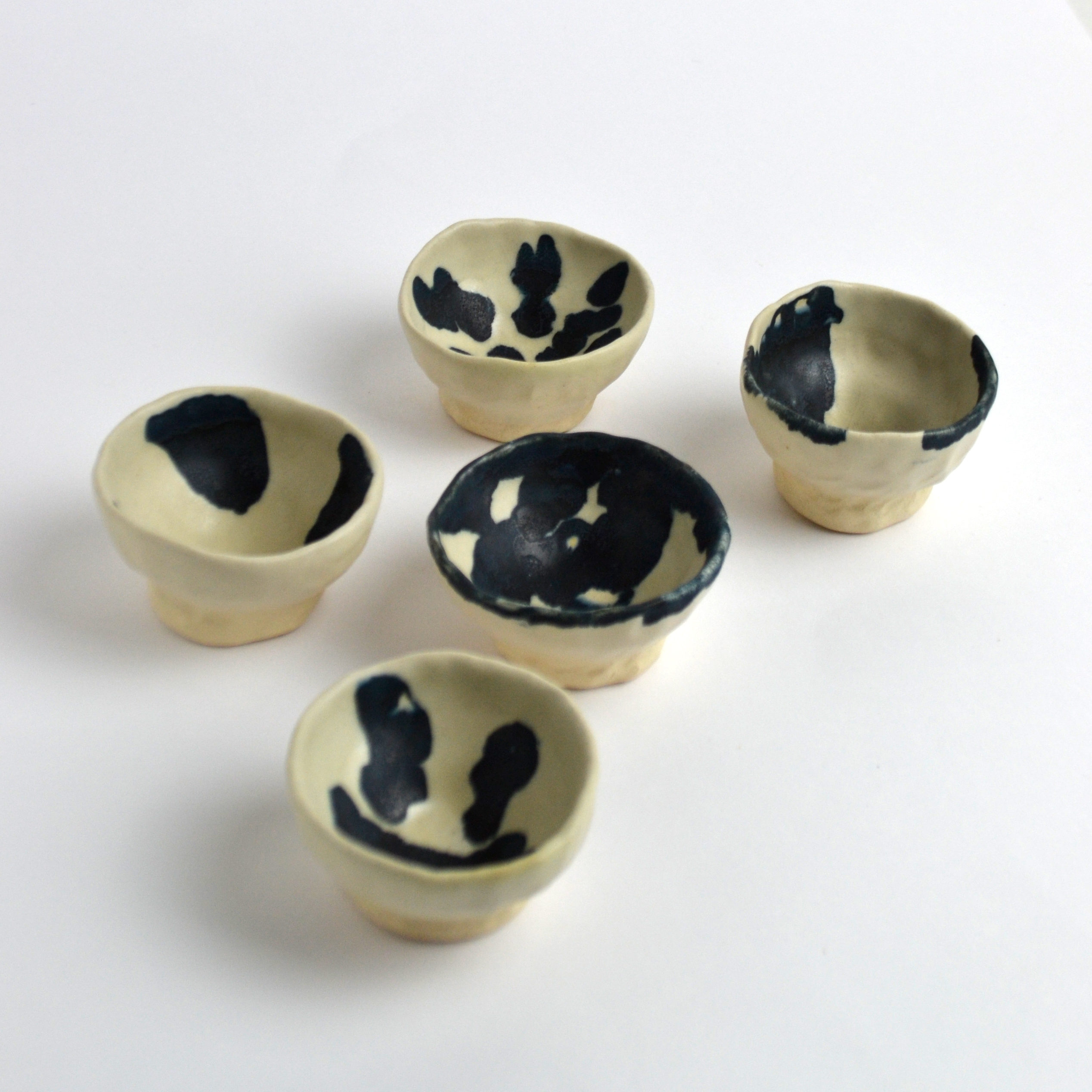 white navy sake cups